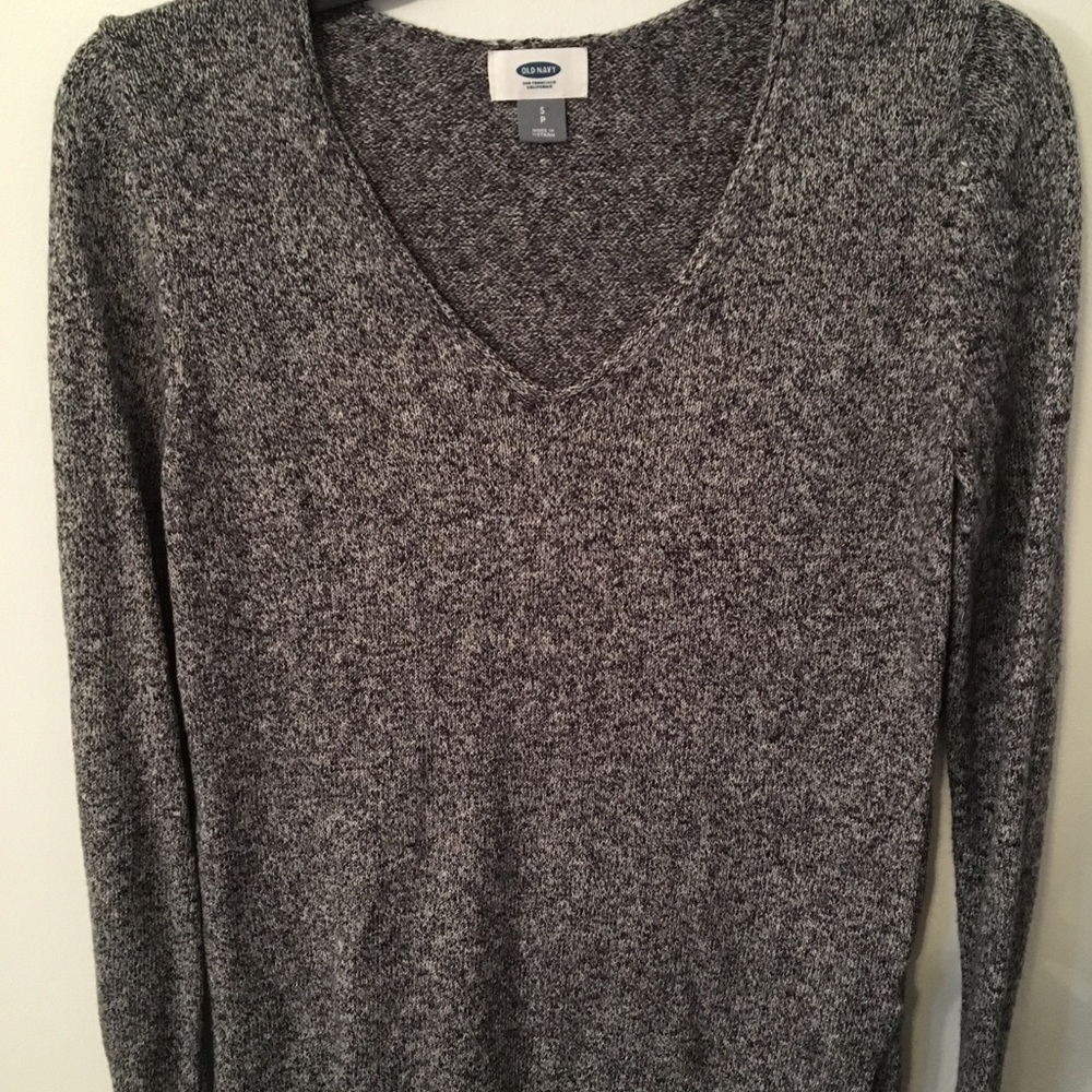Old Navy Grey and Black Marbled V Neck Sweater, Size Small